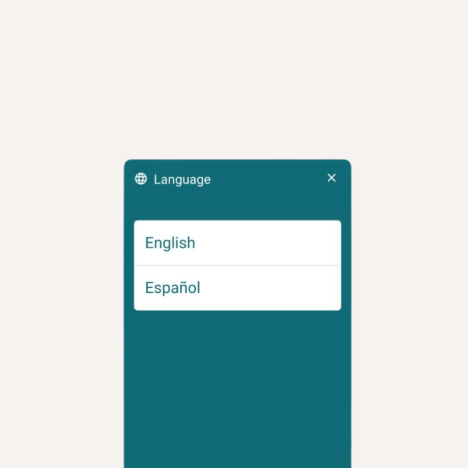 Screenshot of Tourient app language switcher
