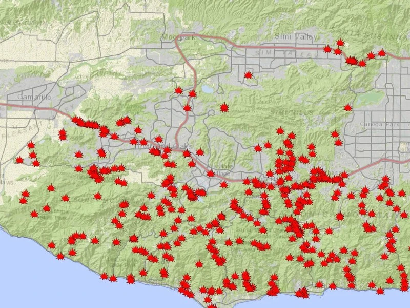 Example of an embedded GIS map with points indicating wildfires.