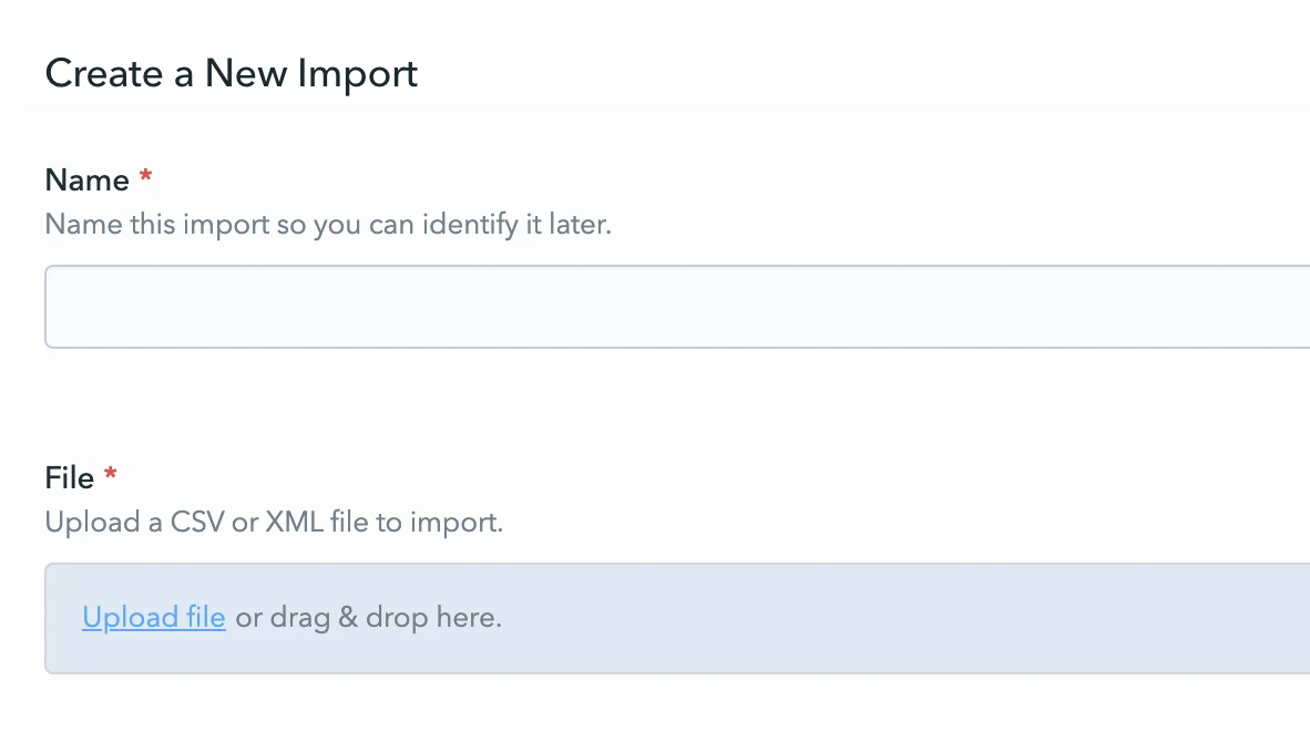 Screenshot of the data import interface