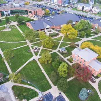 Aerial photo of a college campus