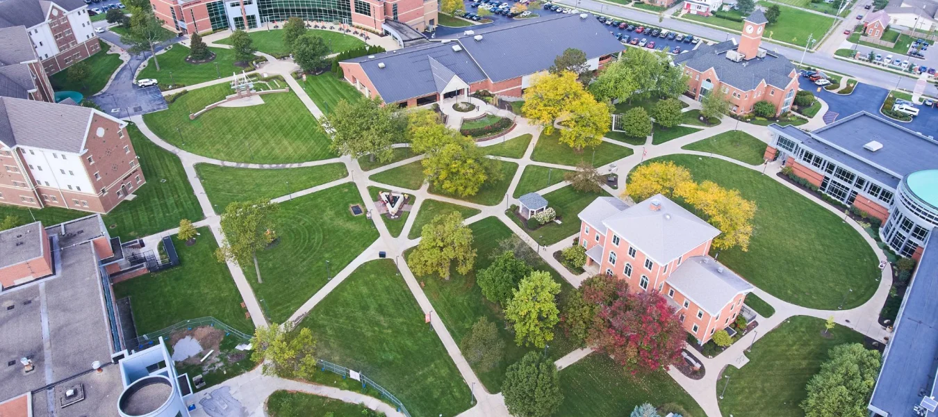 Aerial photo of a college campus