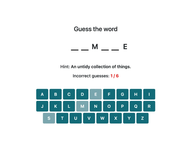 Screenshot of word guessing game